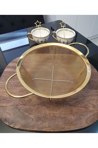 LOVYCO 28 Cm Gold Colored Stainless Steel Strainer
