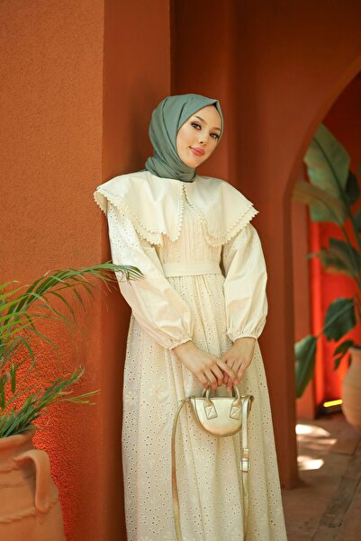 PİNK FLY Rochie Hijab din dantelă din broderie cu dantelă - Guler pentru bebe...