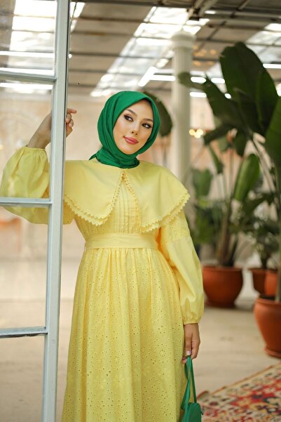 PİNK FLY Rochie Hijab din dantelă din broderie cu dantelă - Guler pentru bebe...