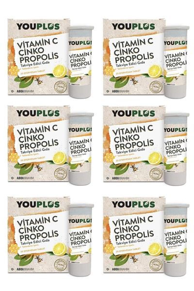 Youplus 6 Pieces of Vitamin C, Zinc, Propolis 20 Effervescent Tablets