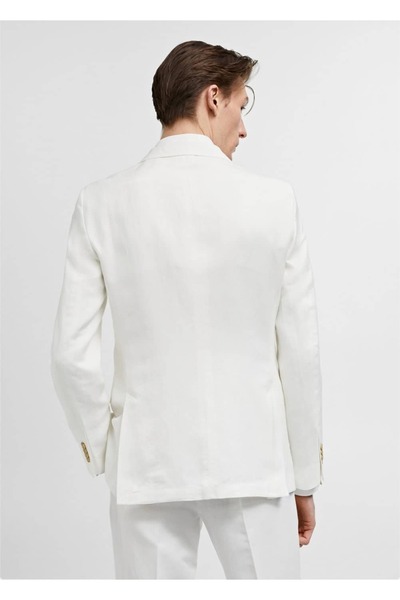 MANGO Man Dar Kesim Pamuklu Keten Kumaş Blazer Ceket