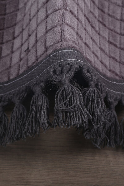 Bonny Home Square Plus Anthracite Oval Pompom Fringed Runner Non-Slip Based Machine Washable Soft Carpet