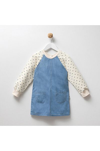 Overdo Polka Dot Long Sleeve Girl's Denim Gilet / Dress