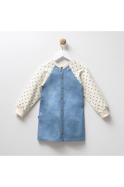 Overdo Polka Dot Long Sleeve Girl's Denim Gilet / Dress