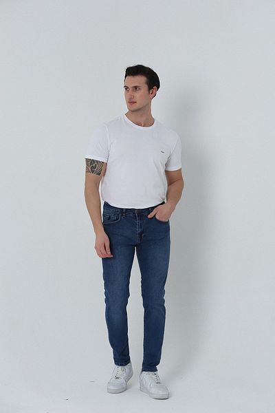 Brothers Ανδρικό Slim Fit Κανονική μέση ίσιο πόδι 5 τσέπες ελαστικό τζιν ύφασμα Jean Jeans παντελόνι μπλε