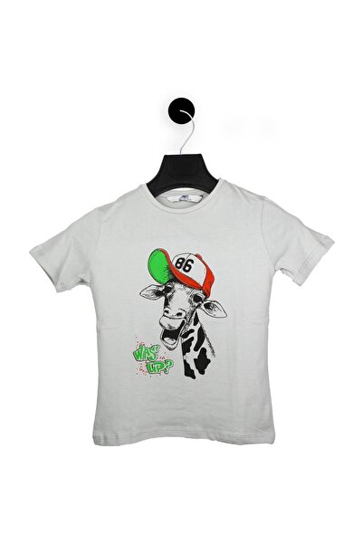 ASG TEKSTİL Tricou pentru copii cu mânecă scurtă cu pălărie gri cu model girafe