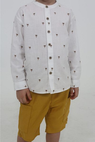 ASG TEKSTİL White Palm Tree Print Short Sleeve Shirt for Baby Boy