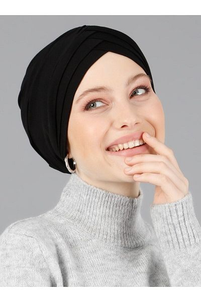 Mervin Şal Turban gata din jerseu cu 3 dungi - negru -