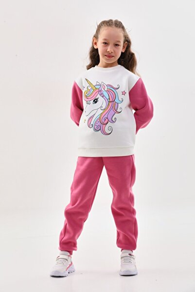 DEVRİMAY TEKSTİL Kız Çocuk Gül Kurusu Içi Polarlı Kışlık 3 Iplik Şardonlu Eşo...