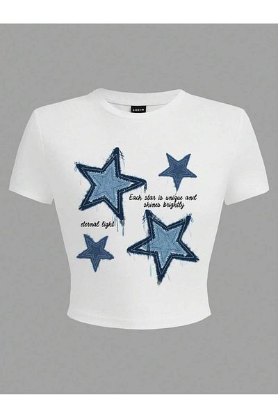 Bengi Clothing Λευκό εμπριμέ γυναικείο Crop Top - Y2k κοντομάνικη μπλούζα
