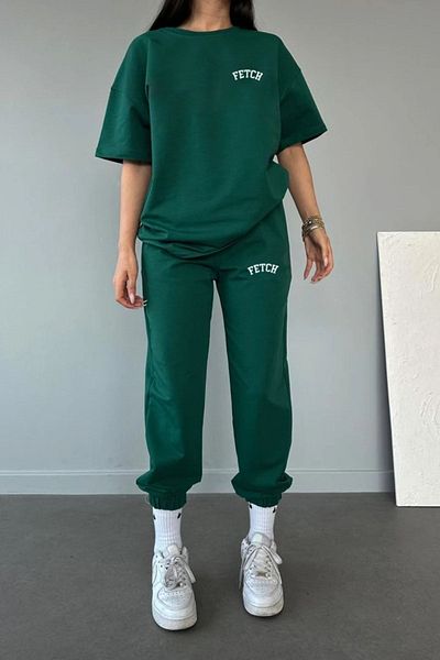 MODARİCH Fetch T-Shirt Sweatpants Jogger - Green Printed T-Shirt Bottom Top Set Crew Neck