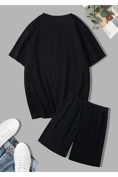 MODARİCH Naruto T-Shirt Shorts - Black T-Shirt with Shorts Top and Bottom Set Printed Oversize Crew Neck
