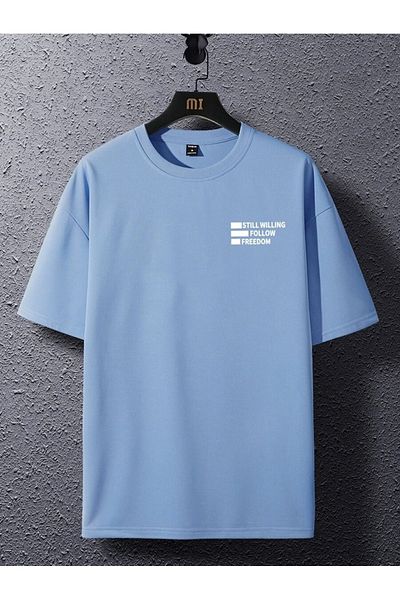 MODARİCH Tricou Follow Freedom - Imprimat albastru baby cu mânecă scurtă cu decolteu liber