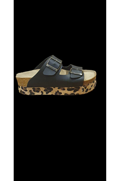 COMFORT OF PANTOFOLE Papuci negri înalți leopard