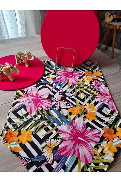 Dream Home Aslıdreamhome American & service Runner, Kelebek Spring Pattern Runner, and 6-Piece MDF Supla Set