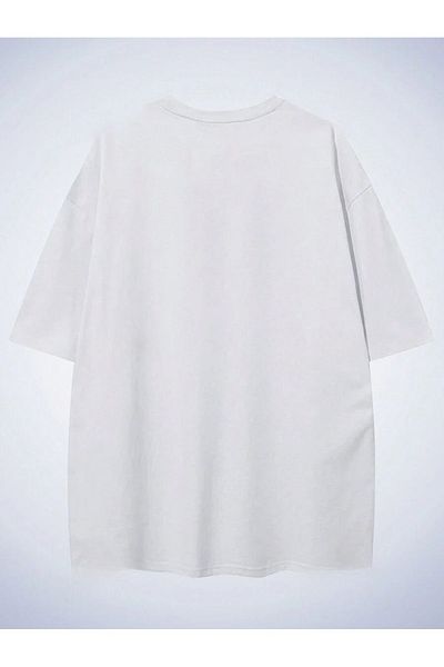 MODARİCH Happened Cats T-Shirt - Λευκό εμπριμέ Oversize Crew λαιμόκοψη κοντό μανίκι φαρδύ