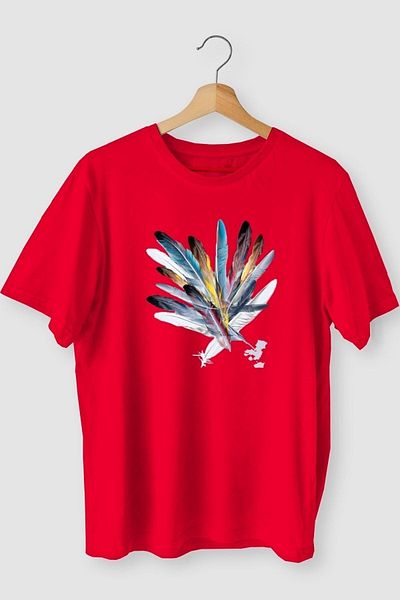 MODARİCH Inapiration T-Shirt - Κόκκινο εμπριμέ μεγάλο λαιμόκοψη κοντό μανίκι