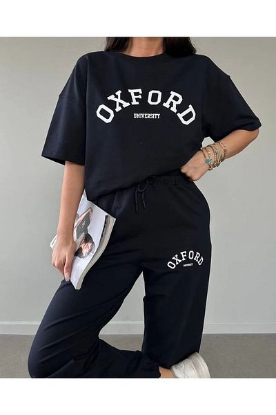 MODARİCH Sweatpants T-shirt - Black Jogger T-Shirt Bottom Top Tracksuit Set Crew Neck