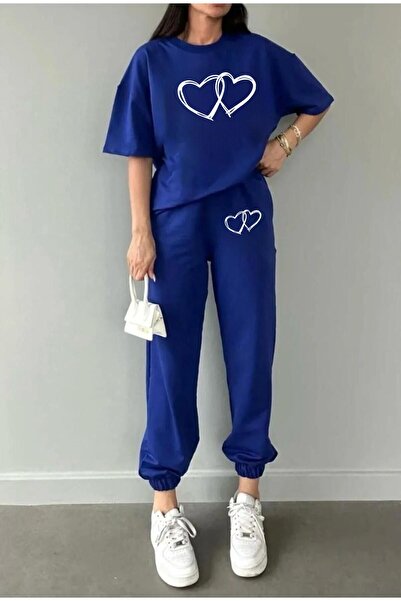 MODARİCH Σετ μπλουζάκι και φούτερ Sax Blue Double Heart Jogger - Λαιμόκοψη πο...
