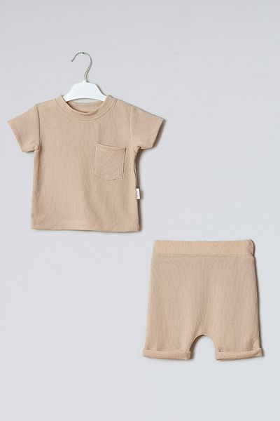 ADABEBEK Waffle Patterned 100% Cotton Shorts Set - Top and Bottom Set