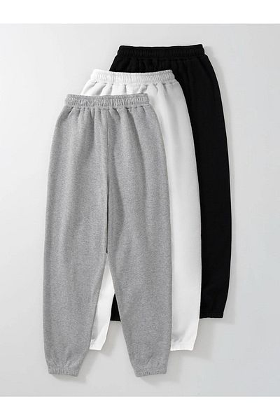 Mythologie 3-Piece Cat And Moon Printed Jogger Sweatpants - Black White Gray Rubber Leg Normal Waist