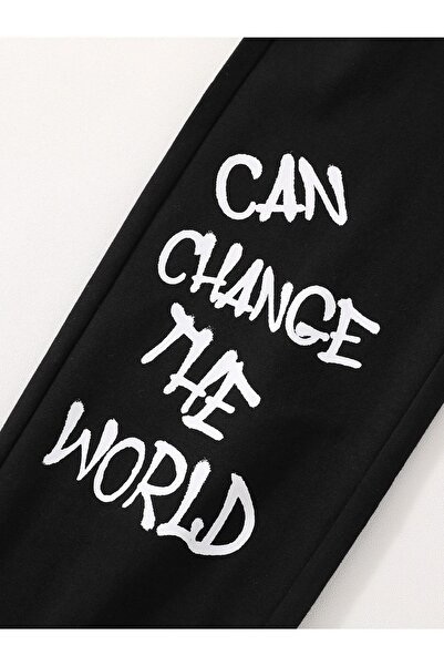 Mythologie Change The World Sweatpants Jogger - Μαύρο εμπριμέ λαστιχένιο πόδι με ψηλή μέση