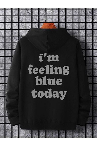 MODARİCH Feeling Blue Sweatshirt - Black Printed Oversize Ribbon Hoodie