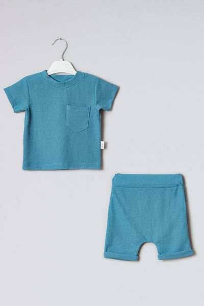 ADABEBEK Waffle Patterned 100% Cotton Shorts Set - Top and Bottom Set