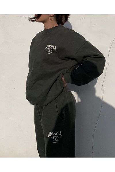 Mythologie Φούτερ Adonala Mountain Sweatshirt - Μαύρο εμπριμέ ψηλόμεσο λαστιχένιο πόδι Crew Neck Oversize