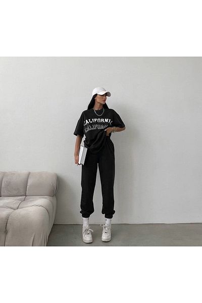 Mythologie Καλιφόρνια 3 T-shirt Sweatpants Jogger - Σετ φόρμας με μαύρη στάμπα Oversize Crew Neck