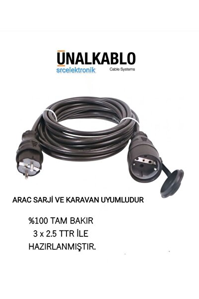 ünal kablo Kablo 30 Metre 3x2.5 Tam Bakır (ARAC SARJİ VE KARAVAN UYUMLU) Uzat...