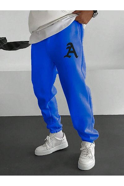 Mythologie A Logo Sweatpants Jogger - Sax Blue Printed Rubber Leg ψηλόμεσο χειμώνα