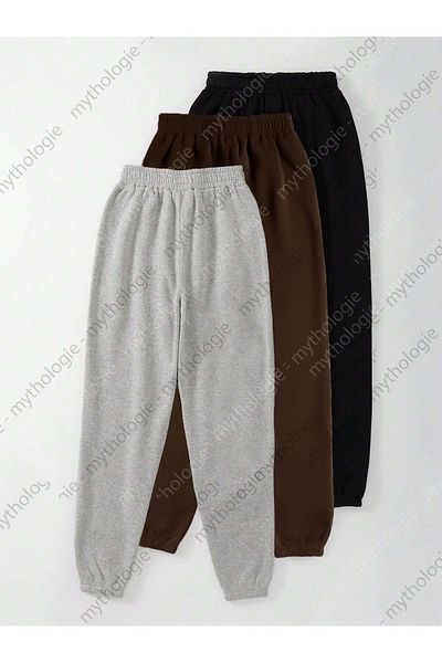 Mythologie Παντελόνι Jogger 3 τεμαχίων Sun Light Printed - Μαύρο καφέ γκρι λαστιχένιο πόδι ψηλόμεσο καλοκαίρι