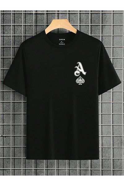 Mythologie T-Shirt με λογότυπο A Spade - Μαύρο εμπριμέ κοντό μανίκι με λαιμόκοψη
