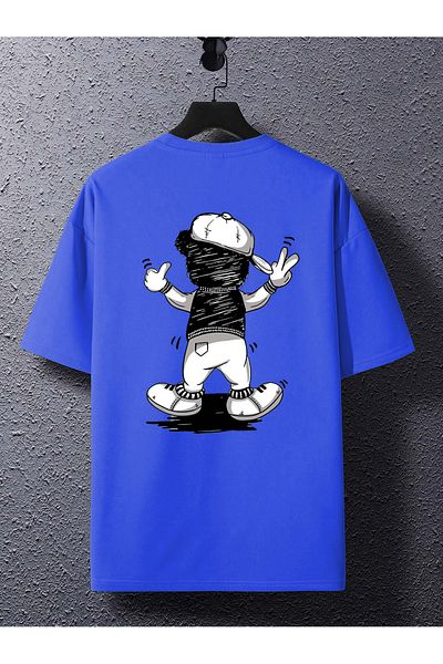 Mythologie Tricou Mini Bear - Sax Blue Printed Oversize Crew Deck Maneca scurta