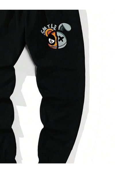 Mythologie Smtle Rabbit Sweatpants Jogger - Μαύρο εμπριμέ λαστιχένιο πόδι ψηλόμεσο χειμώνα