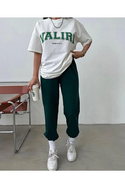 Mythologie Valiri T-shirt Sweatpants Jogger - White Nefti Printed Tracksuit Set Oversize Crew Neck