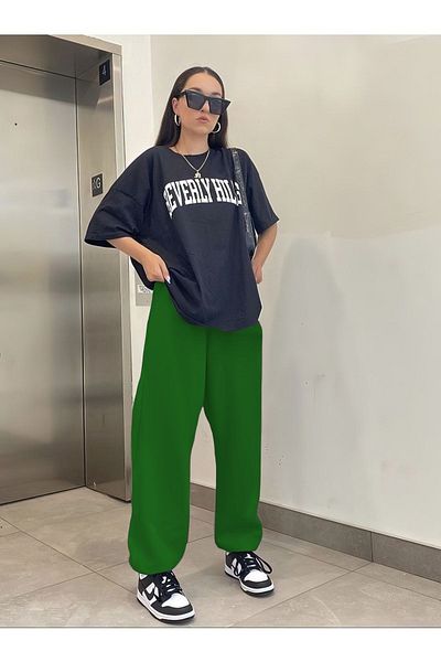 Mythologie Beverly Hills Black Jogger T-shirt και πράσινο αθλητικό παντελόνι - Oversize Crew Neck Set