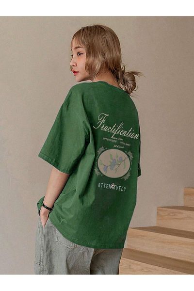 Mythologie T-Shirt Fuctification - Nefti Green Printed Oversize Crew Neck Κοντό μανίκι