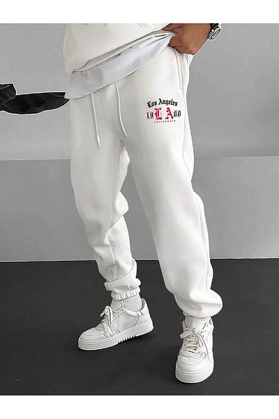 Mythologie 1980 Los Angeles Sweatpants Jogger - Καλοκαίρι με ψηλόμεσο πόδι από καουτσούκ με λευκό στάμπα