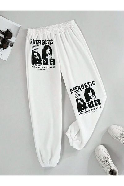 Mythologie Energetic Sweatpants Jogger - Λευκό εμπριμέ λαστιχένιο πόδι ψηλόμεσο χειμώνα