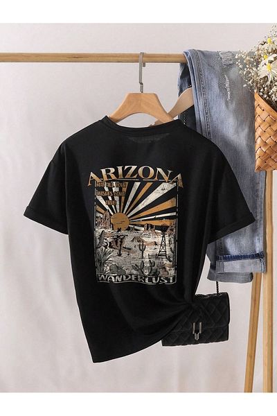 Mythologie Μπλουζάκι Arizona Wanderlust - Μαύρο εμπριμέ κοντό μανίκι με λαιμόκοψη