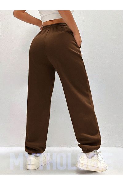 Mythologie Basic Unprinted Sweatpants Jogger - Καφέ λαστιχένιο πόδι ψηλόμεσο χειμώνα