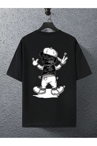Mythologie Μπλουζάκι Mini Bear - Μαύρο εμπριμέ κοντό μανίκι με λαιμόκοψη
