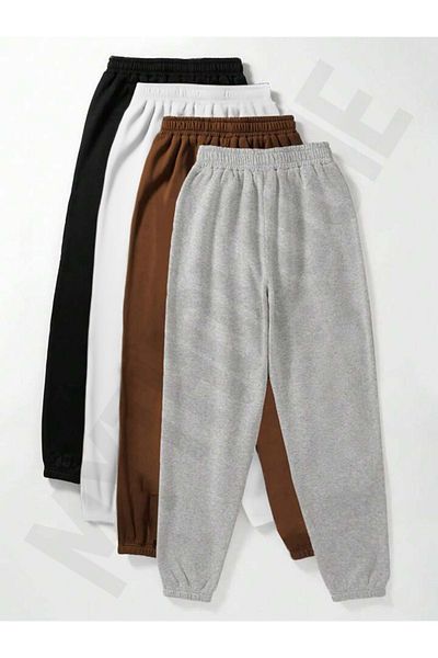 Mythologie 4 Pack Boston Printed Jogger Sweatpants - Μαύρο Λευκό Καφέ Γκρι Λαστιχένιο πόδι ψηλόμεσο καλοκαίρι