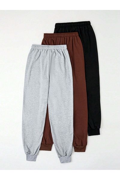 Mythologie Ψηλόμεσο ελαστικό 3 τεμαχίων Heart Printed Jogger Sweatpants - Μαύρο Καφέ Γκρι Χειμώνας