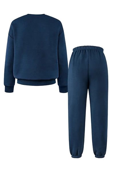Renaissance Navy Blue Cotton Unisex Tracksuit Set - New York Printed