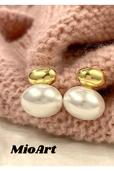 MioArt Pearl Detailed Gold Elegant Pearl Earrings 1.50 cm