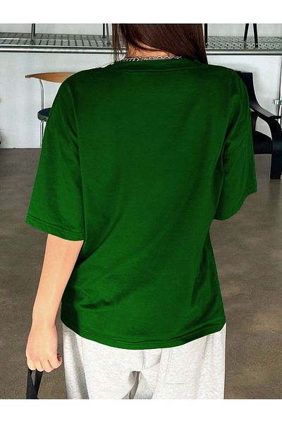Mythologie Yep T-Shirt - Nefti Green Printed Oversize Crew Neck με κοντό μανίκι