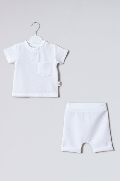 ADABEBEK Waffle Patterned 100% Cotton Shorts Set - Top and Bottom Set